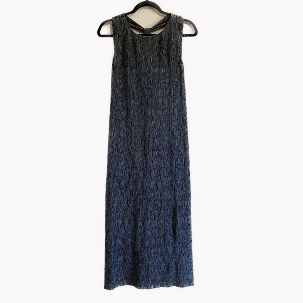 Anthro Maeve Womens Adrienne Metallic Blue Crinkle Velvet Dress Large Sleeveless